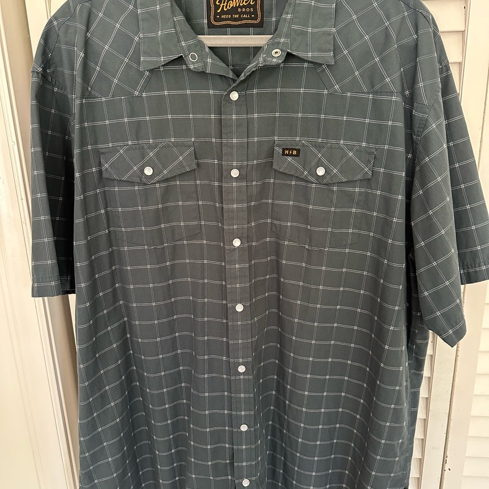 Howler Brothers Slate Green Plaid Short Sleeve Button-Down Shirt